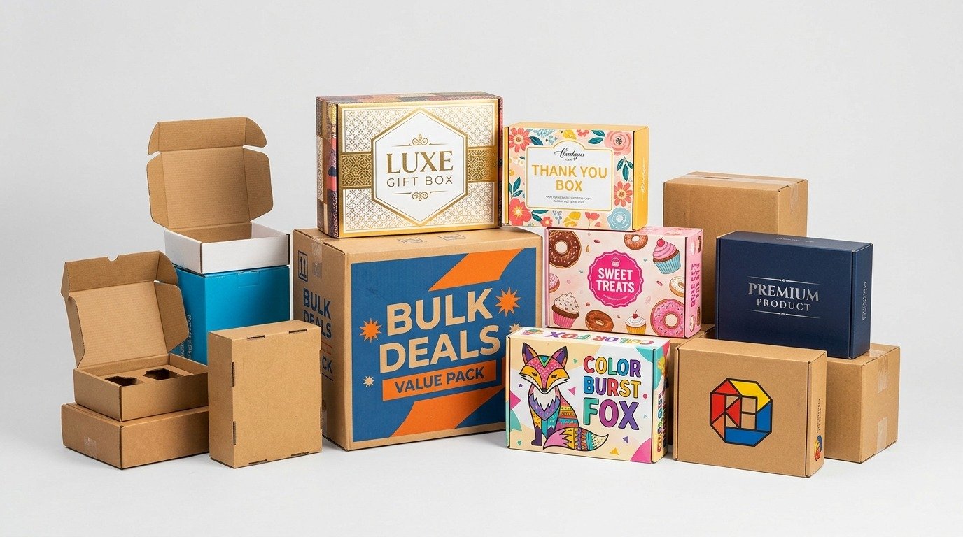 Assorted custom-printed cardboard boxes